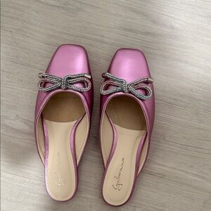 Guillermina Pink Mules with Bow Detail